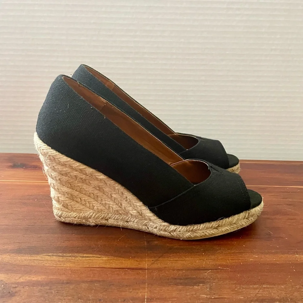 Peep-Toe Espadrille Platform Wedge Sandals Black Canvas & Jute | Sonoma Footwear - Picture 9 of 16